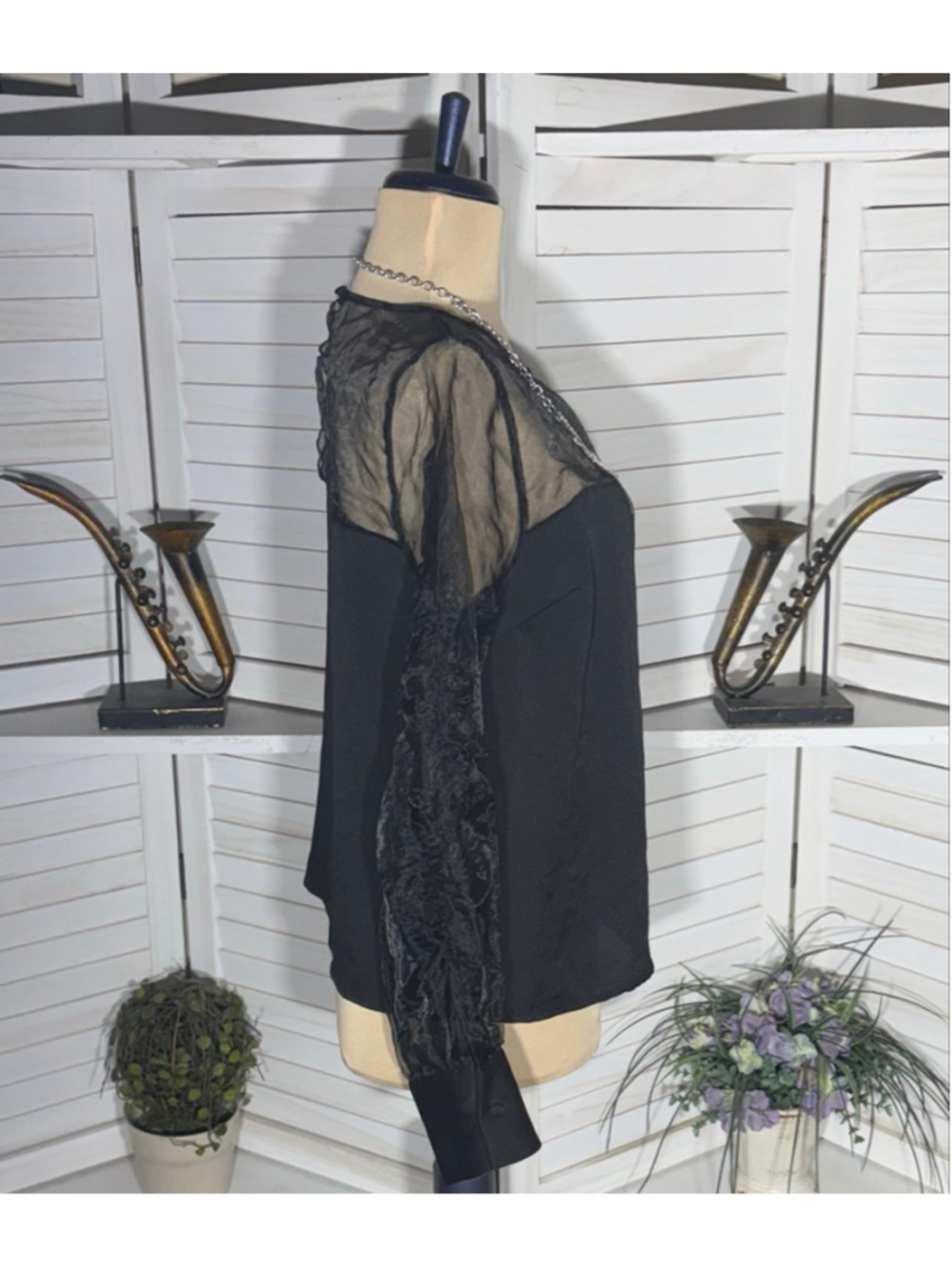 Express Y2K blouse black sheer lace cocktail whimsigoth boho fairy festival sz M - Picture 3 of 9
